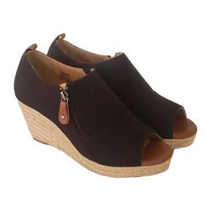 NEW Comfortview Marci Black Fabric Side Zip Peep Toe Wedge Sandals Size 7